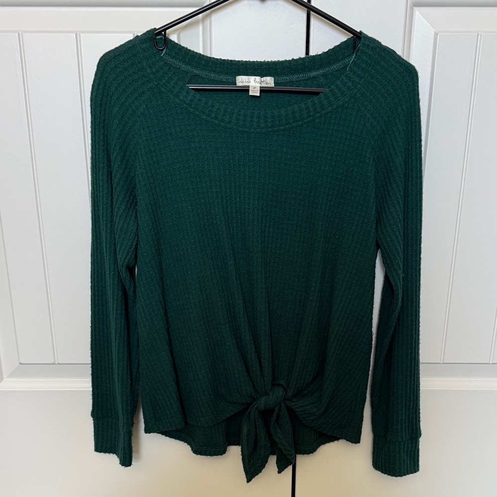nine britton Forest Green Long Sleeve Tie-Front Top